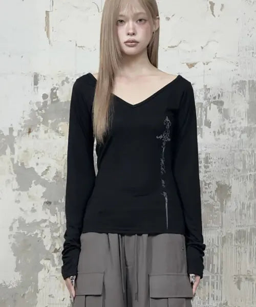 [ETRE AU SOMMET] Back Double Cross Printing Long Sleeve (Black)