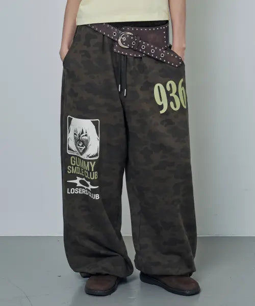 [LOSERS CLUB] LSC GUMMY SMILE CLUB WIDE SWEAT PANTS CAMO / GUMMY SMILE CLUB 와이드 스웻팬츠 카모