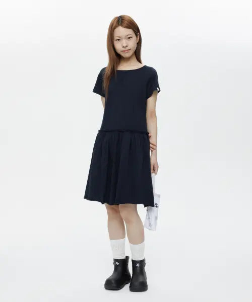 [OHESHIO] JERSEY FRILL DRESS, NAVY