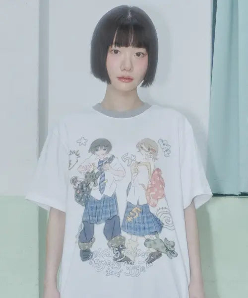 [VIDEO JOCKEY] VC Girls T-Shirt [White] / [경계X비디오자키] 비키걸스 티셔츠 [화이트]