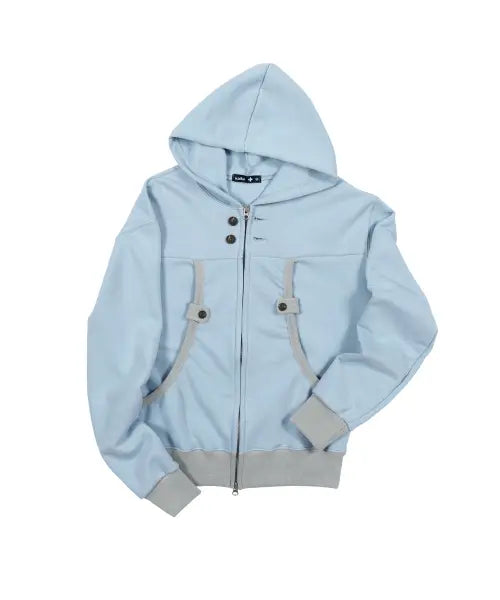 [KAIFAI] Curve Button Hooded Zip-Up (Sky Blue) K26QA220 / 커브 버튼 후드 집업 (스카이 블루) K26QA220