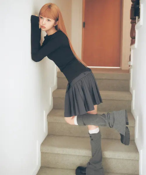 [MISEKI SEOUL] Button slit leg warmer CHARCOAL