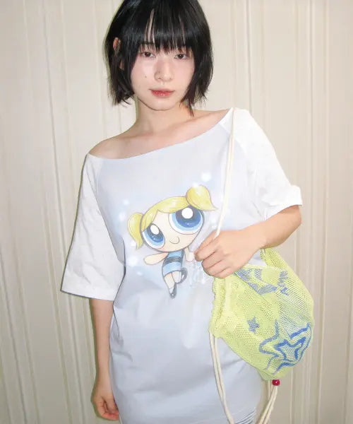 [AMES-WORLDWIDE] PPG HEART RAGLAN OFF SHOULDER TEE SKY BLUE