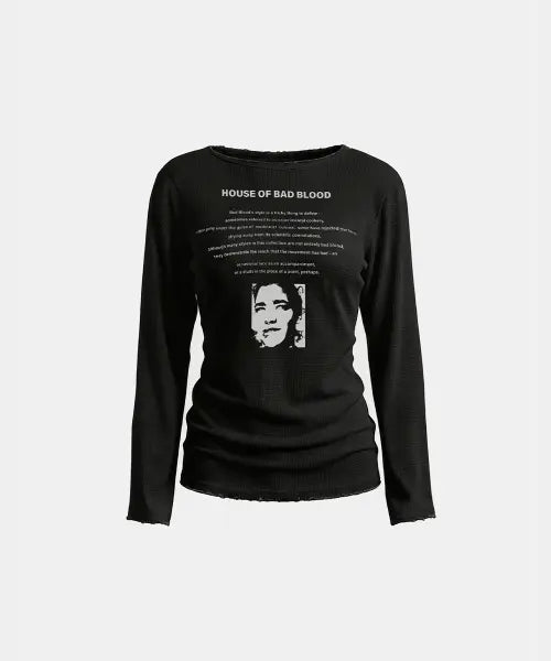 [BADBLOOD] H.B.B. Waffle Boat Neck T-Shirt – Black