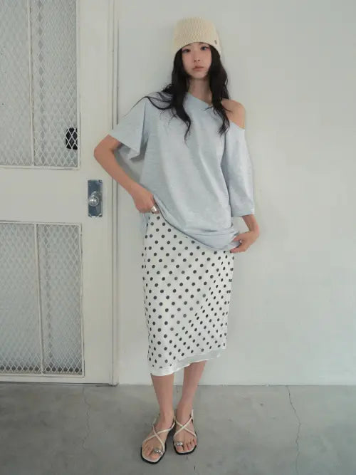 [CITTA] Layered Dot Midi Skirt_CTS626(White)