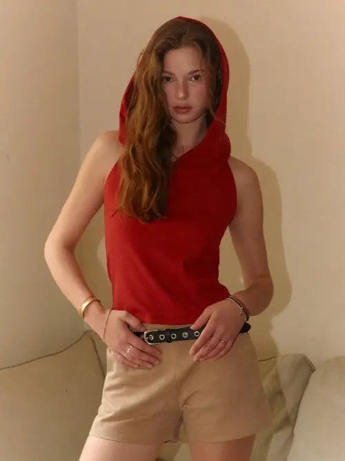 [SOFLER] LUCY HOODIE SLEEVELESS TOP_RED