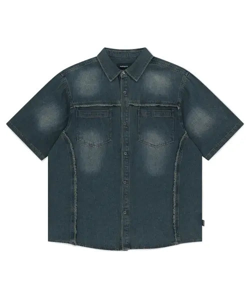 [MAHAGRID] DENIM HALF SHIRT BLUE(MG2FMMW345A)