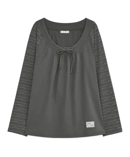 [HUG YOUR SKIN] Draw-string long sleeves (Charcoal) / 드로우 스트링 롱 슬리브 (차콜)