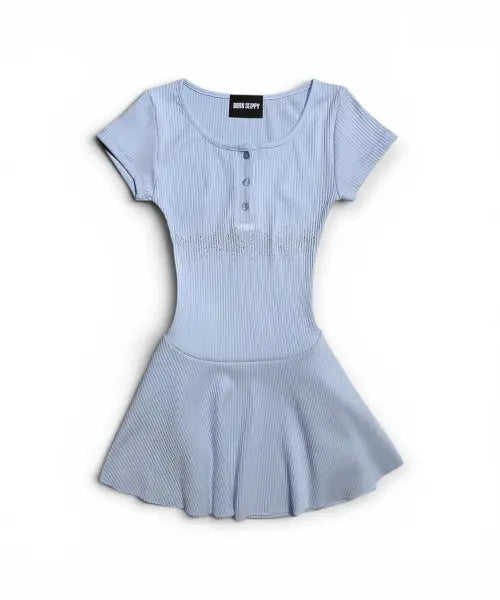 [BORN SLIPPY] Crystal Line Henley Skater Mini Dress (Cloud Soda)