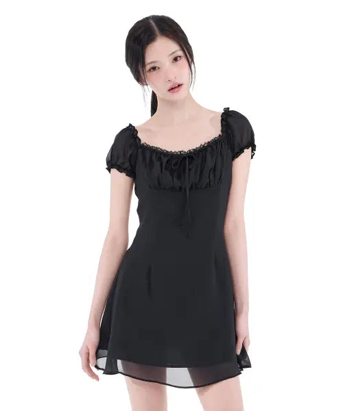 [ALKI ALKA] Puff Chiffon Mini Dress (Black)