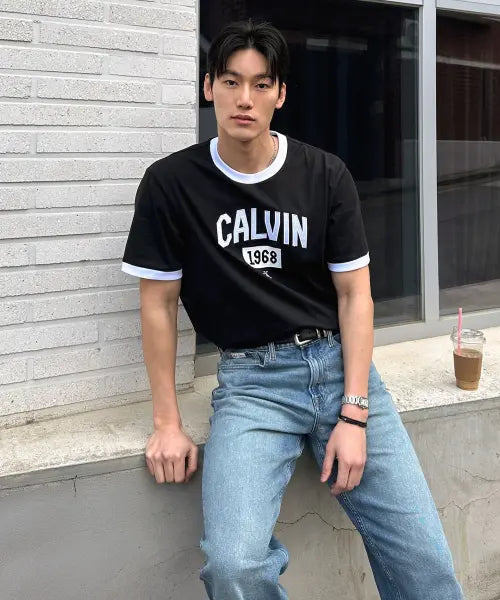 [CALVIN KLEIN JEANS] IN THE CITY Easy Fit Ringer Tee Black 4RF297G UB1 / 인더시티 이지핏 링거 티 블랙 4RF297G UB1