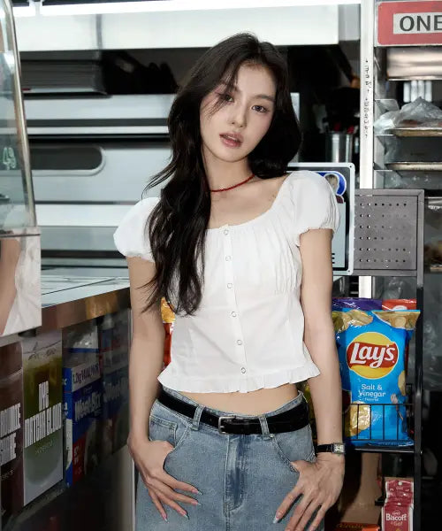 [KIRSH] RUFFLE POINT OFF-SHOULDER BLOUSE [WHITE] / 러플 포인트 오프숄더 블라우스 [화이트]