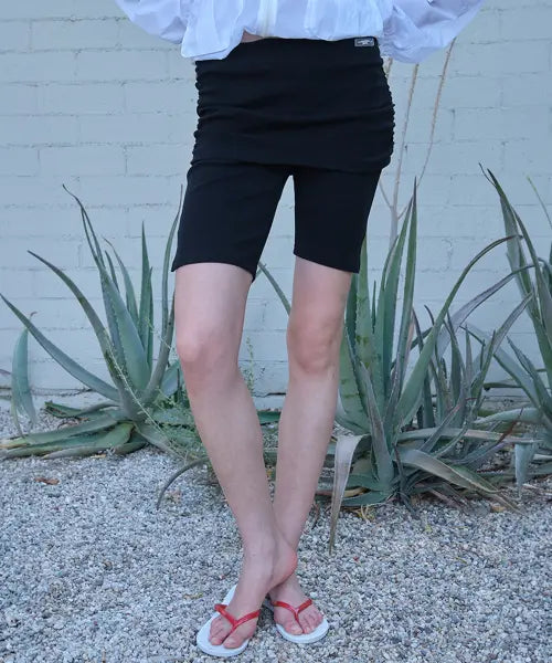 [SOMEWHEREBUTTER] Fold Shirring Biker Shorts - Black