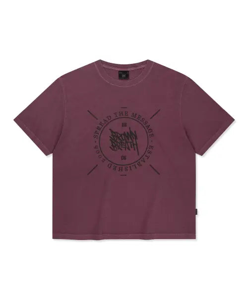 [BROWNBREATH] STAMP TAG PIGMENT TEE - BURGANDY