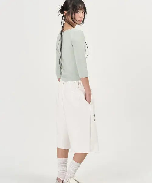 [PEPLEE] Cut Off Bermuda Sweat Pants (White)