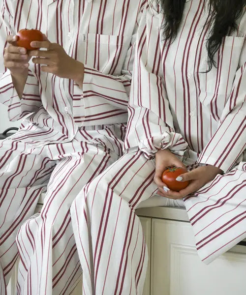 [RUGUM] Raspberry Stripe Cotton Pajama Set / (uni)라즈베리스트라이프 60수 면 파자마 세트