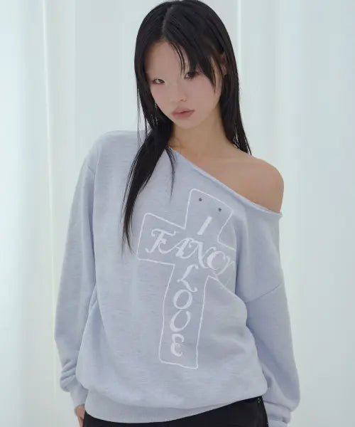 [FANCY CLUB] FROSS OFF-SHOULDER SWEATSHIRT (BLUE MELANGE) F26QB040 / 프로스 오프숄더 스웻셔츠 (BLUE MELANGE) F26QB040