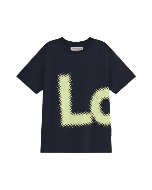 [THEMUSEUMVISITOR] BLUR LOGO GRAPHIC OVERFIT T-SHIRT (NAVY)