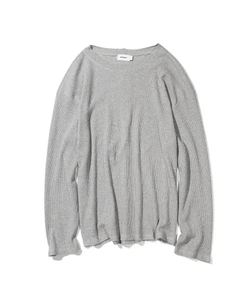 [MASSNOUN] WAFFLE CUT DIVIDE BOAT NECK LONG SLEEVE MSSLS002-GY / 와플 컷 디바이드 보트넥 롱 슬리브 MSSLS002-GY