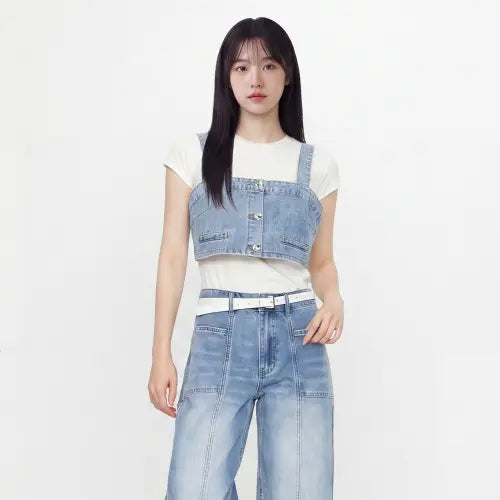 [LAP] Button Crop Smoking Denim Bustier / 단추 크랍 스모킹 데님뷔스티에 AS2DB565