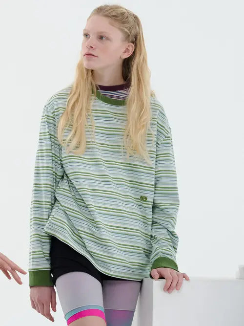 [ENZO BLUES] Striped Boxy LST (Green Stripe) / 스트라이프 박시 LST (Green Stripe)