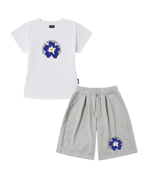 [DROWSY] DW Blue Daisy Short Sleeve Bermuda Pants Set Package (2 Types) / [SET] DW 블루데이지 반팔 버뮤다팬츠 2종 셋업 패키지