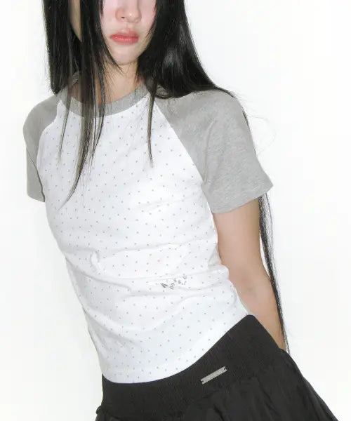 [AMES-WORLDWIDE] TWINKLE RAGLAN CROP TEE WHITE