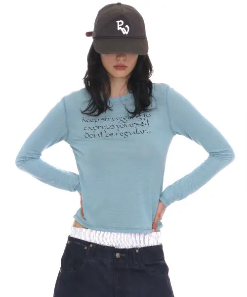[PARTIMENTO WOMEN] DBR SLOGAN PRINTED LONG SLEEVE TEE_EMERALD / DBR 슬로건 프린티드 롱슬리브 티_에메랄드