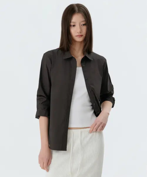 [MUSINSA STANDARD WOMAN] Women's Regular Washed Poplin Shirt [Gunmetal] / 우먼즈 레귤러 워시드 포플린 셔츠 [건메탈]