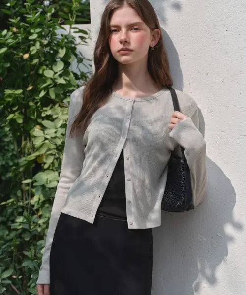 [MUSINSA STANDARD WOMAN] Women's Linen-Like Sheer Jersey Cardigan [Light Warm Grey] / 우먼즈 린넨 라이크 시어 저지 가디건 [라이트 웜 그레이]