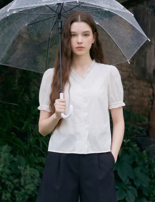 [ROEM] RE Cotton Frill Short Sleeve Blouse / RE 코튼 프릴 반팔 블라우스 RMBLG37RT7
