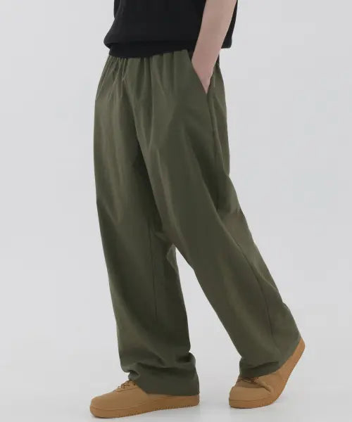 [PIANER] Linen-Like Semi-Wide Pants (Khaki) / 린넨 라이크 세미 와이드 팬츠 (카키)