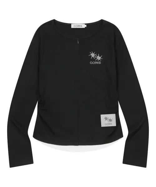 [COIRIS] KINO SHIRRING LAYERED HALF ZIP-UP (2COLOR) / 키노 셔링 레이어드 반 집업 (2컬러)