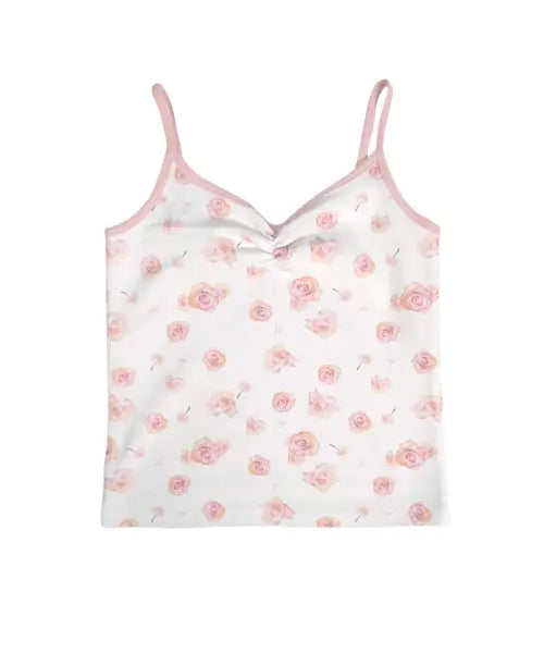 [ESCAPEFROM] Big Rose Bouquet Full Print Shirring Point Color-Block Sleeveless Top / 빅 로즈 부케 풀프린트 셔링 포인트 배색 슬리브리스 아이보리