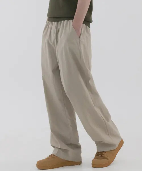[PIANER] Linen-Like Semi-Wide Pants (Beige) / 린넨 라이크 세미 와이드 팬츠 (베이지)