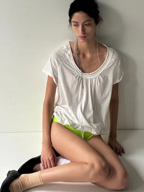 [CERRIC] Round Drawstring Hem Top _ White
