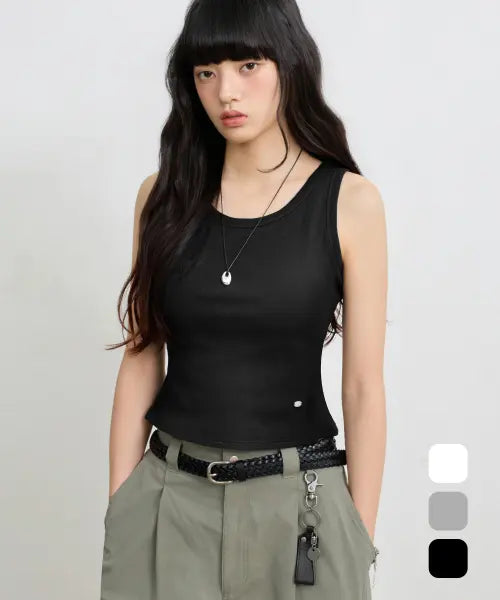 [EUGGEN] BUILT-IN CAP RIBBED BASIC LOGO SLEEVELESS_3 COLOR / 캡내장 리브드 베이직 로고 슬리브리스_3 COLOR