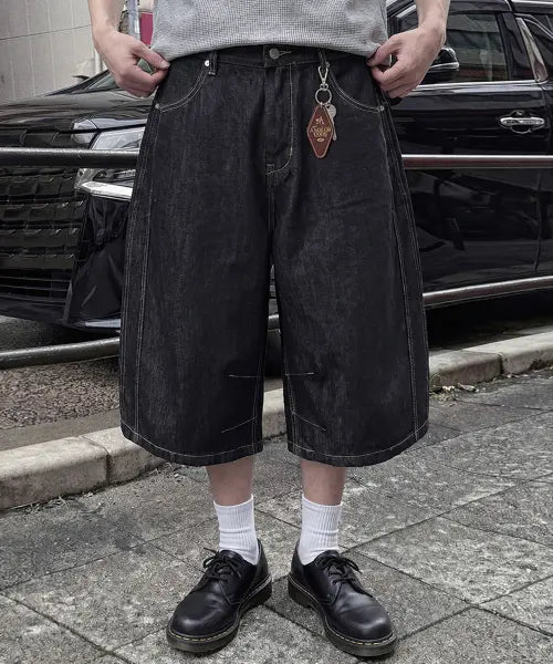 [ANOLORCODE] Dew Curved Half Denim Pants (Raw) / 듀 커브드 하프 데님팬츠 (생지)