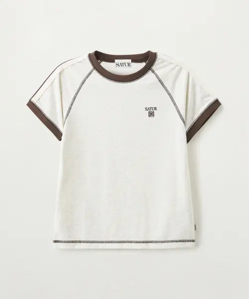 [SATUR] (W) Lawton Stitch Ringer T-Shirt Oatmeal / (W) 로턴 스티치 링거 반팔 티셔츠 오트밀