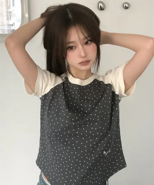 [AMES-WORLDWIDE] TWINKLE RAGLAN CROP TEE CHARCOAL