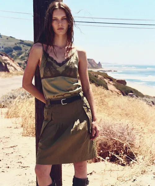 [ADSB ANDERSSON BELL] LACE BRA PRINTED CARGO DRESS atb1579w(KHAKI)