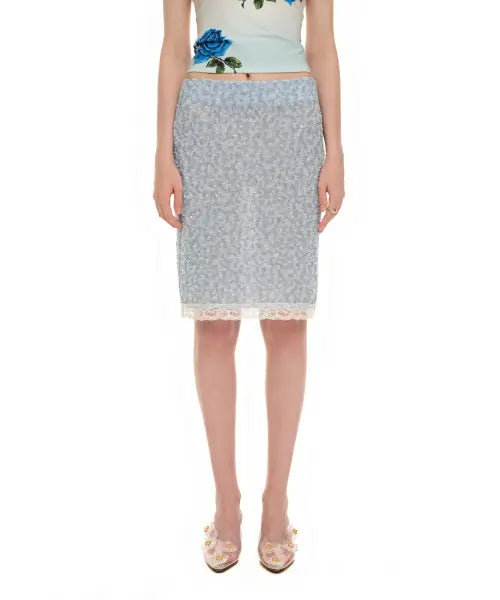 [TOOMUCHTAX] Lace Point Sparkle Midi Skirt Light Blue / 레이스 포인트 스파클 미디 스커트 라이트 블루