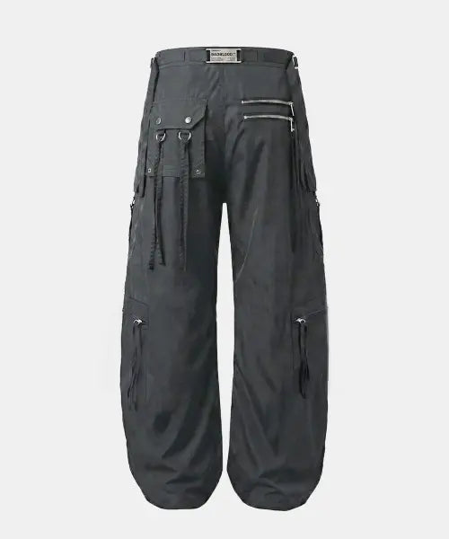 [BADBLOOD] Strap Semi-Curved Fit Cargo Pants - Charcoal