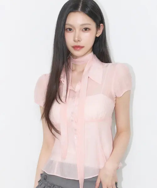 [ILLIGO] Flare Puff Blouse Pink / 플레어 퍼프 블라우스 핑크