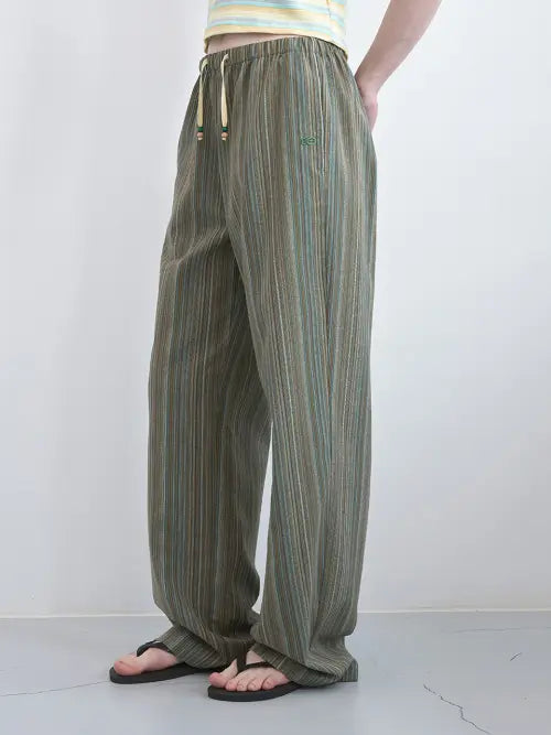 [ENZO BLUES] Summer Lounge Banding Pants (Khaki Stripe) / 썸머 라운지 밴딩 팬츠 (Khaki Stripe)