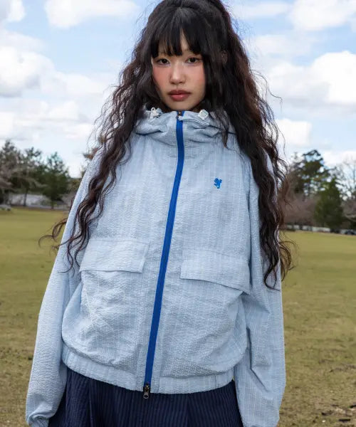 [GLACK] GZJ002 Merlin Seersucker Check Windbreaker (Sky Blue) / GZJ002 멀린 시어서커 체크 윈드브레이커 (SKY BLUE)