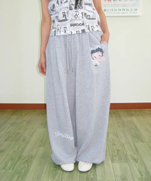 [RONRON] BETTY BOOP LETTERING SWEAT JOGGER PANTS GREY