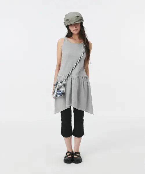 [OHESHIO] JERSEY SHIRRING LAYERED DRESS, MELANGE