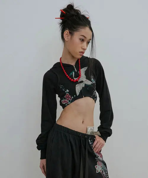 [SCULPTOR] Zen Crop Hooded Zip-Up Black