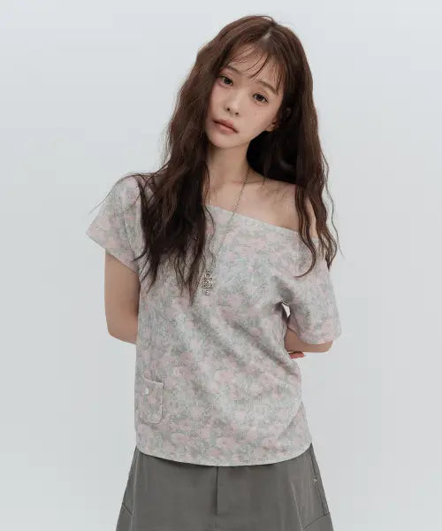 [HIGH SCHOOL DISCO] Flower Off-Shoulder Short Sleeve / 플라워 오프숄더 숏슬리브